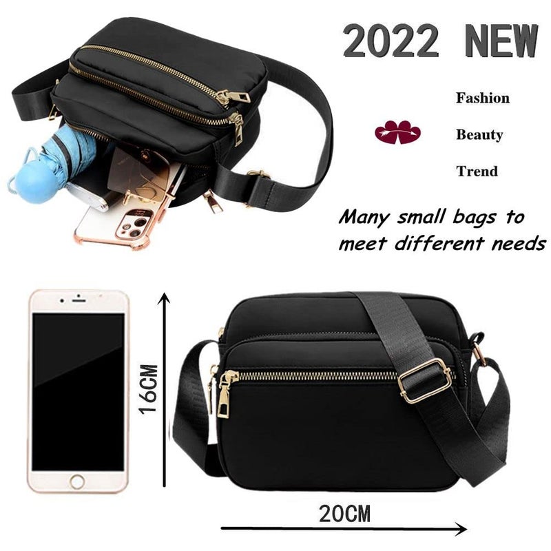 DIHKLCIO Nylon Crossbody Bags for Women Purses and Handbags Women's Casual Messenger Bags Waterproof Black Crossbody Purse (black) - Image 4